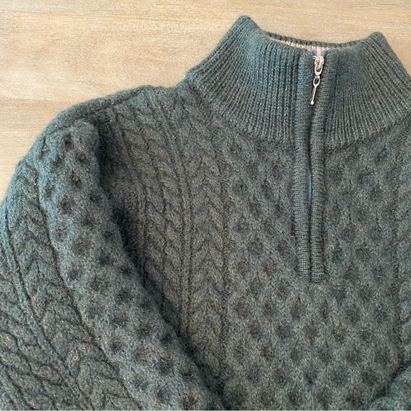 Blarney Woollen Mills Ireland 100% Merino Wool Aran Green Half Zip Size L - Picture 6 of 11